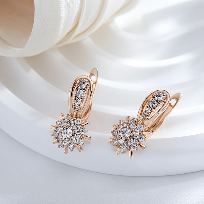 Kinel Zircon Flower Earrings Women 585 Rose Gold Vintage Jewelry for Daily and Party Accessories