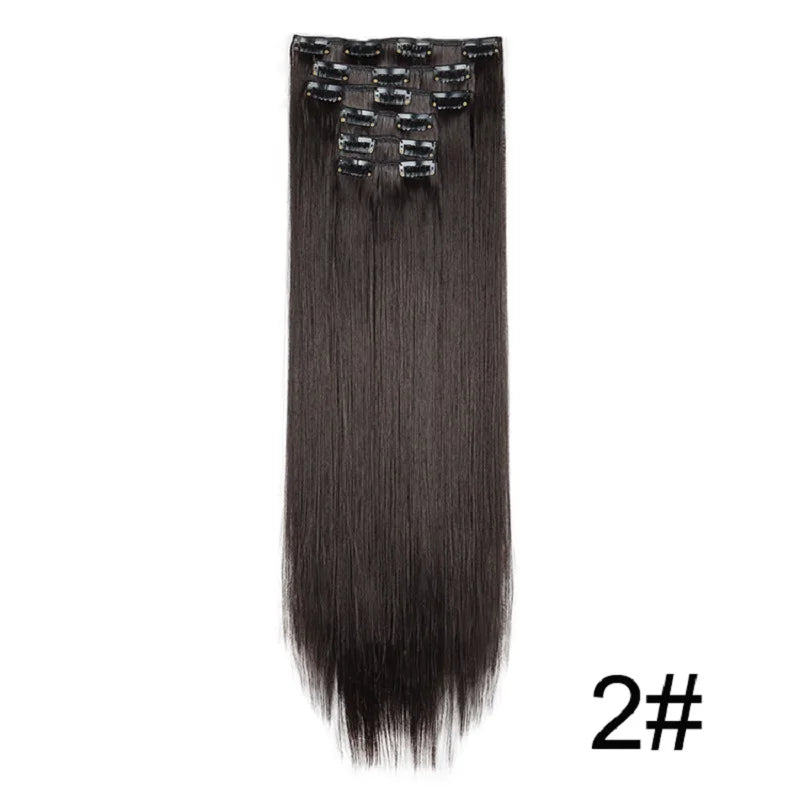 Synthetic Hair Extensions 24 Inch - 16 Clips Long Straight Hairstyle Blonde Black Heat Resistant Hairpieces for Daily Use