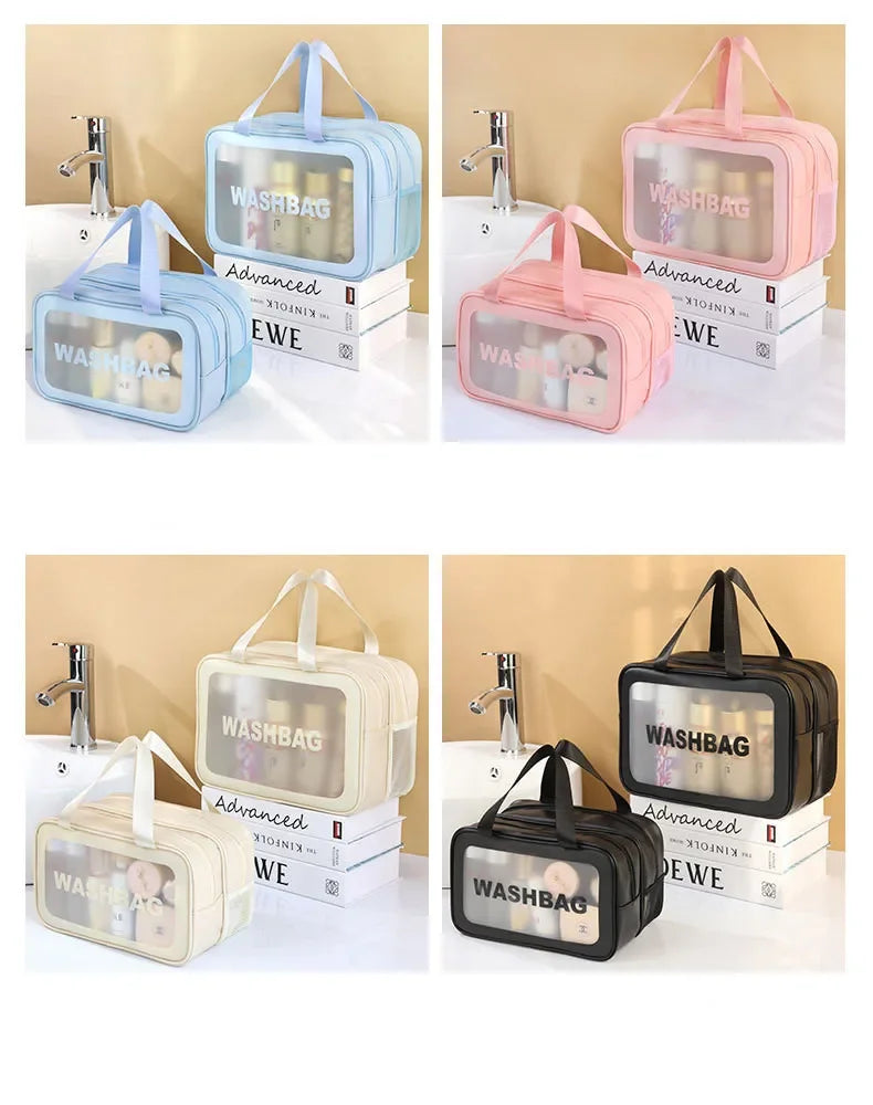 Transparent PU Makeup Bag for Dry-Wet Separation - Portable Cosmetic Storage for Travel, Fitness & Swimming Essentials