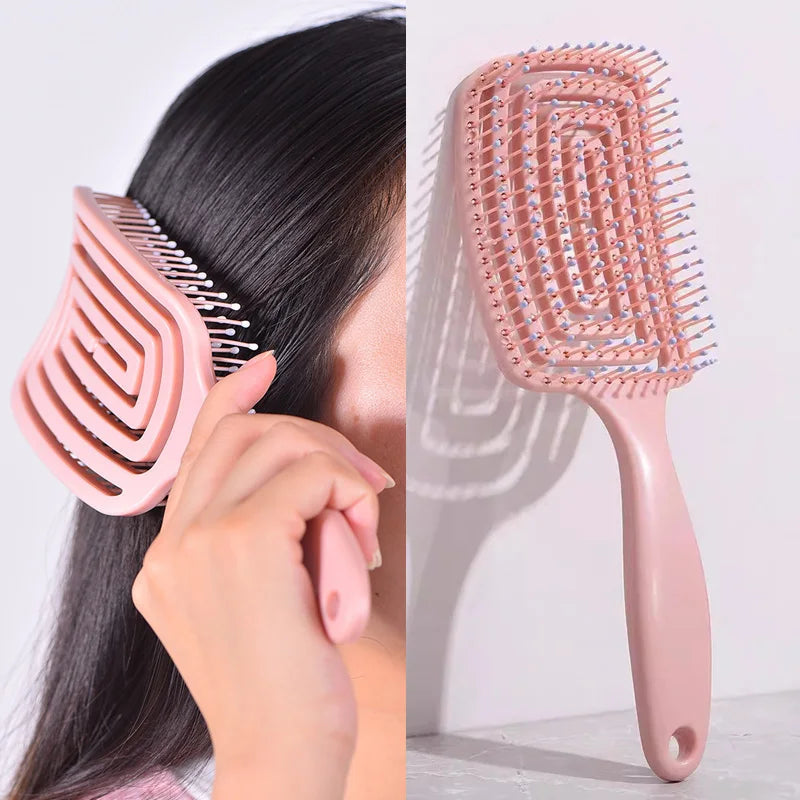 Elastic Massage Comb - 1Pcs Hollow Out Hair Brush for Scalp Massage, Detangling, and Fast Blow Drying Tool
