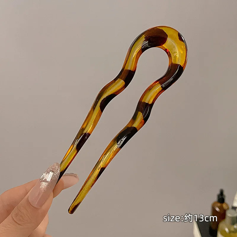 U-Shaped Tortoiseshell Hairpin for Women – Geometric Hair Fork, Fashionable Hair Clips and Accessories
