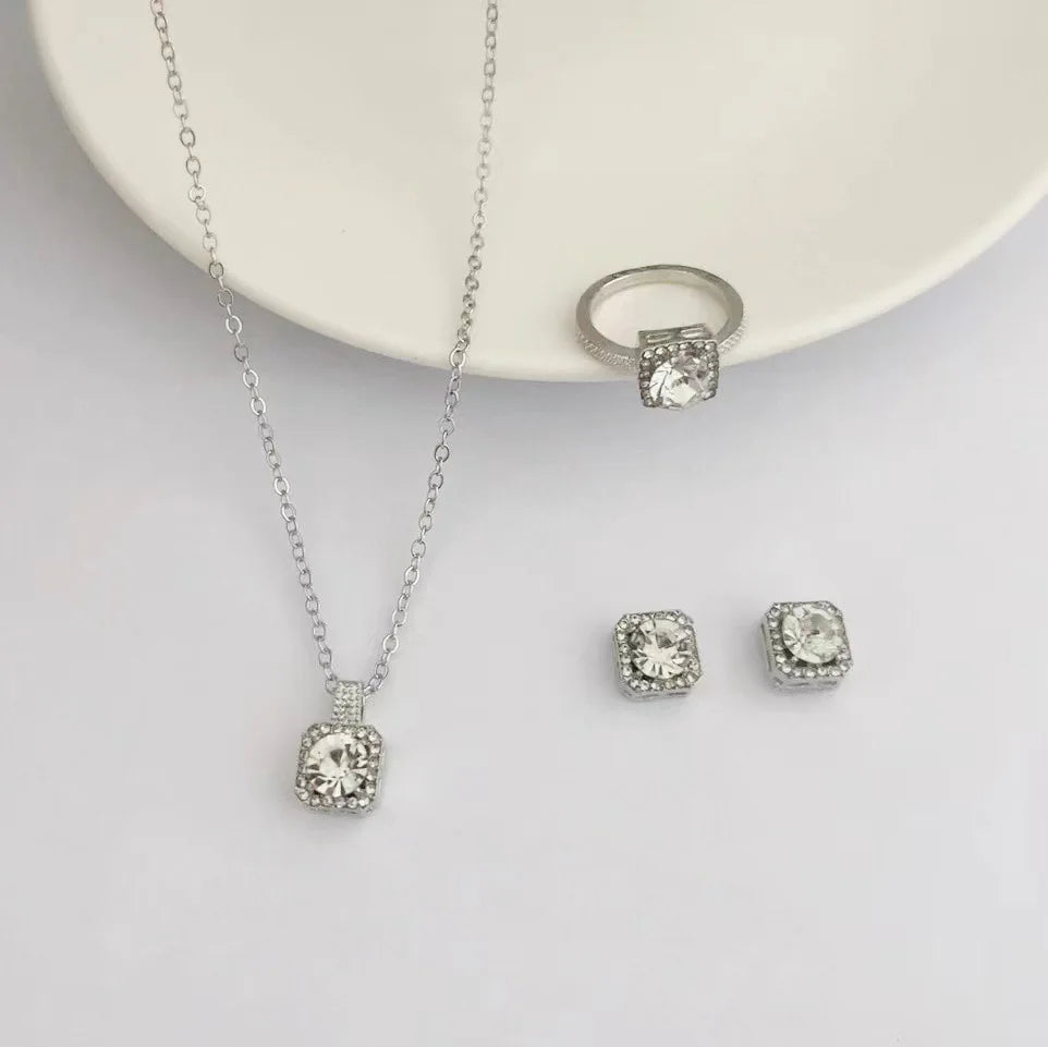 Luxury Cube Jewelry Set - Elegant Women's Necklace, Earrings & Ring Set - Perfect Gift for Valentine's Day & Christmas
