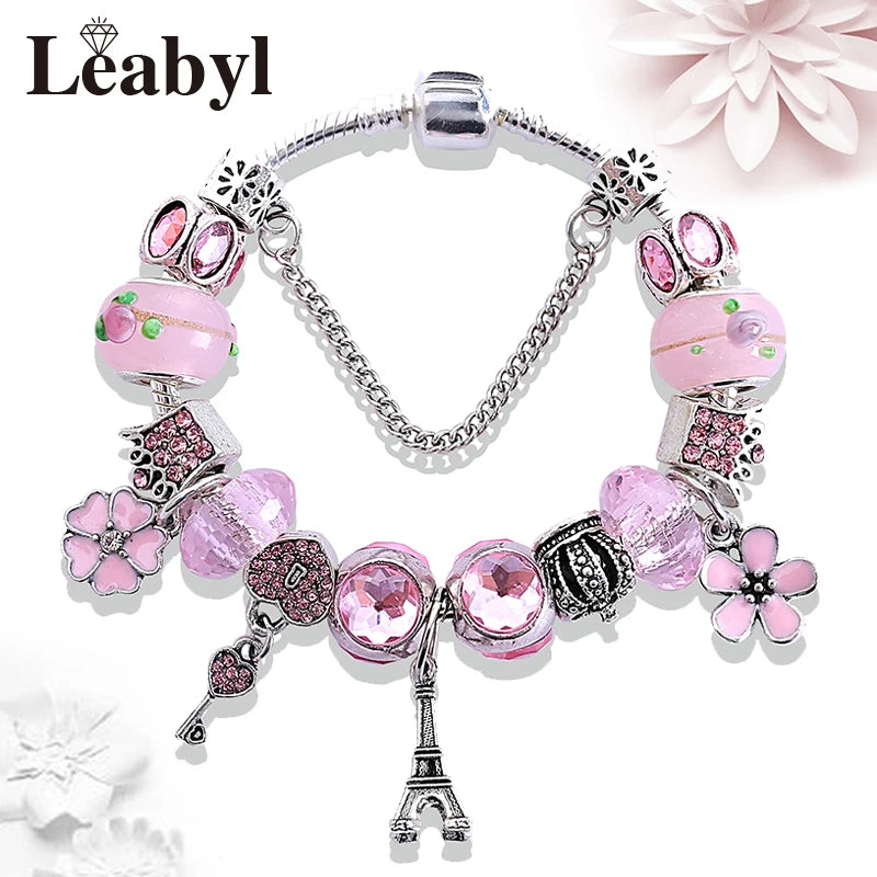 Valentine's Heart Crystal Bracelet - Elegant Pink Charm Bracelet for Loved Ones