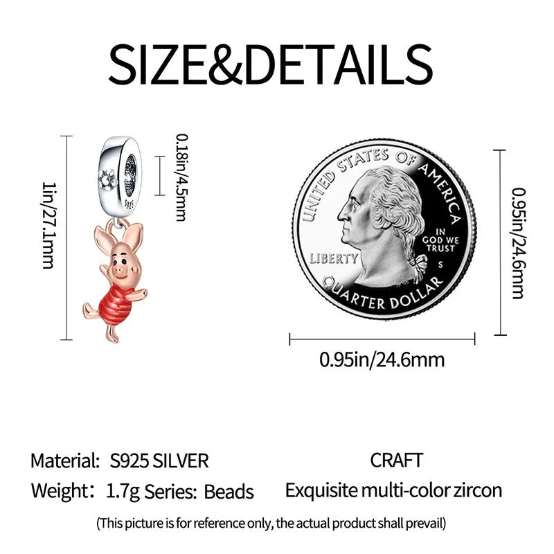 Hot Sale Sterling Silver Piggy Charm Bead 925 Cute Mini Piggy Dangle for Bangle Bracelet Necklace DIY Jewelry