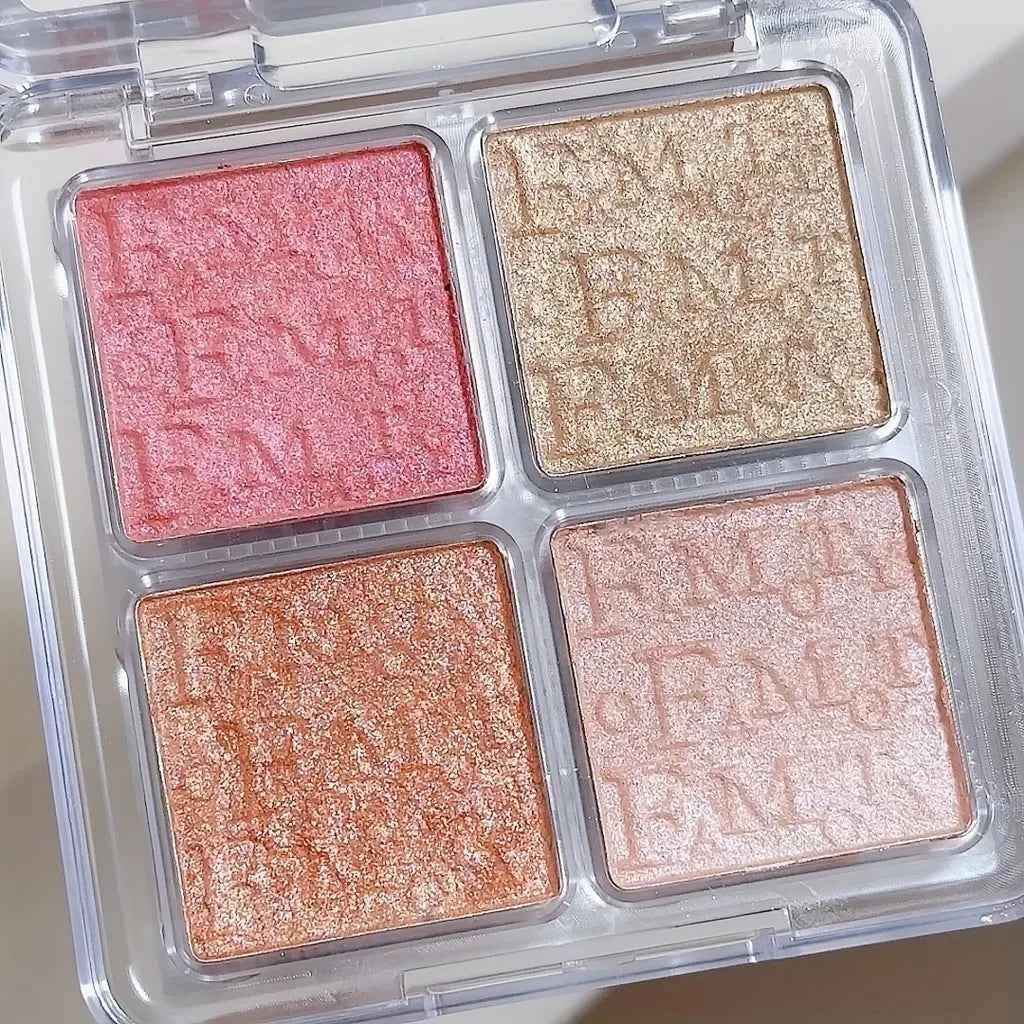 4 Color Face Highlighter Palette - Waterproof Glitter Shimmer Baked Powder Illuminator for Natural Glow Makeup