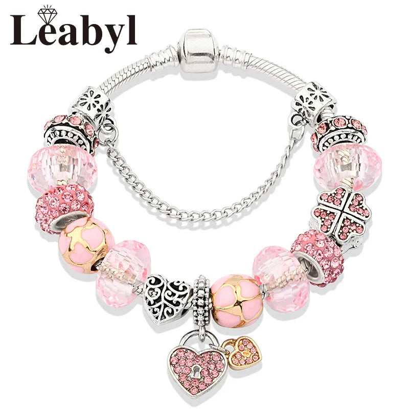 Valentine's Heart Crystal Bracelet - Elegant Pink Charm Bracelet for Loved Ones