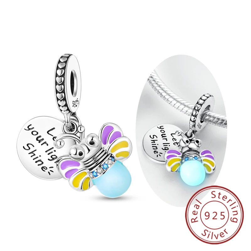 925 Sterling Silver Butterfly Charm - Firefly & Glow Charm for Bracelets