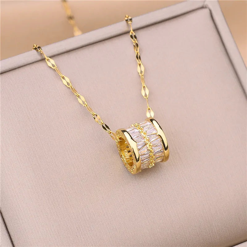 New Light Luxury Zircon Crystal Stainless Steel Necklace for Women - Korean Fashion Sweet Sexy Clavicle Chain Jewelry