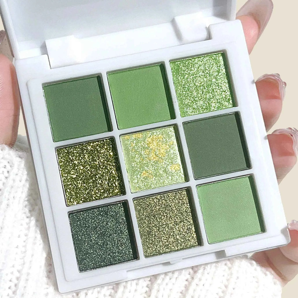 9-18 Color Green Gold Eyeshadow Palette - Matte & Glitter Effects, Waterproof Long-Lasting Eye Makeup