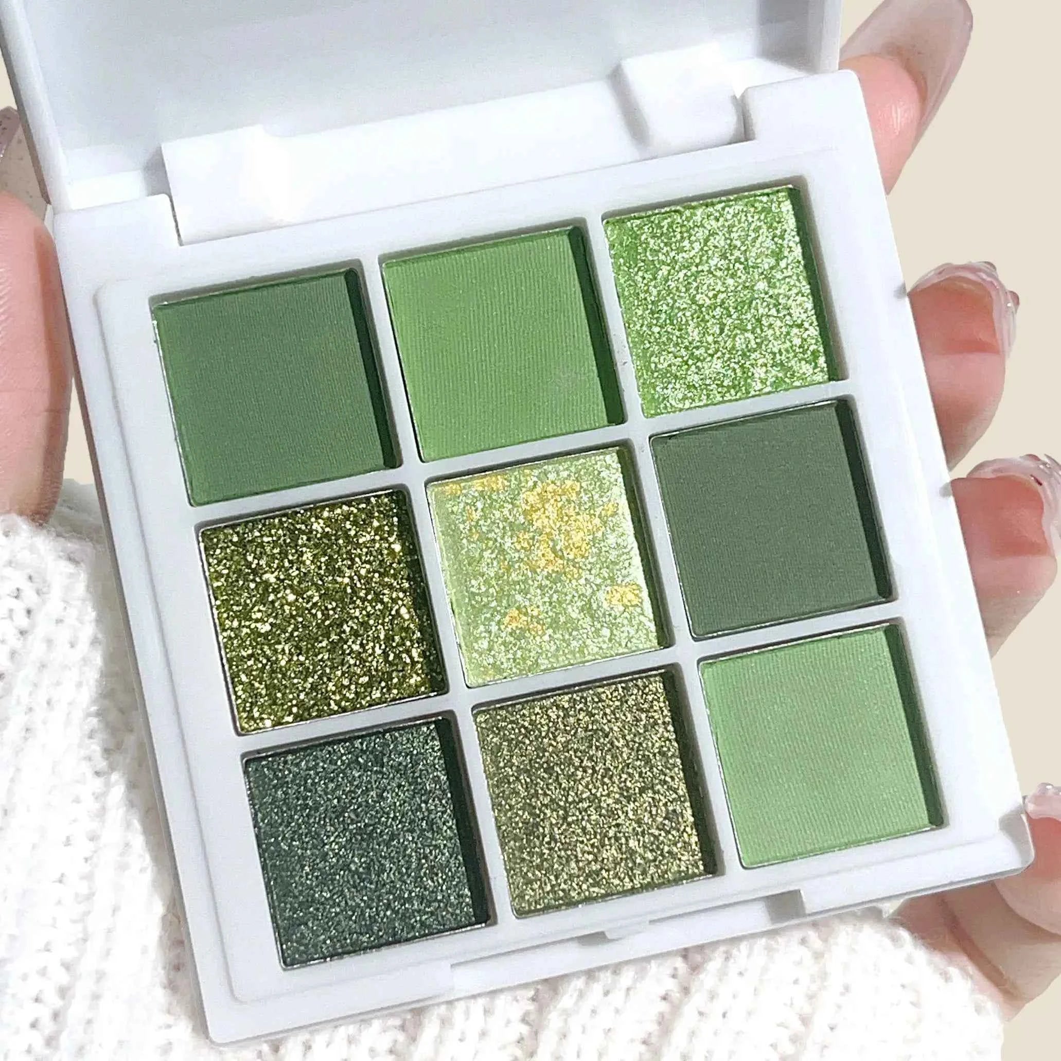 9-18 Color Green Gold Eyeshadow Palette - Matte & Glitter Effects, Waterproof Long-Lasting Eye Makeup