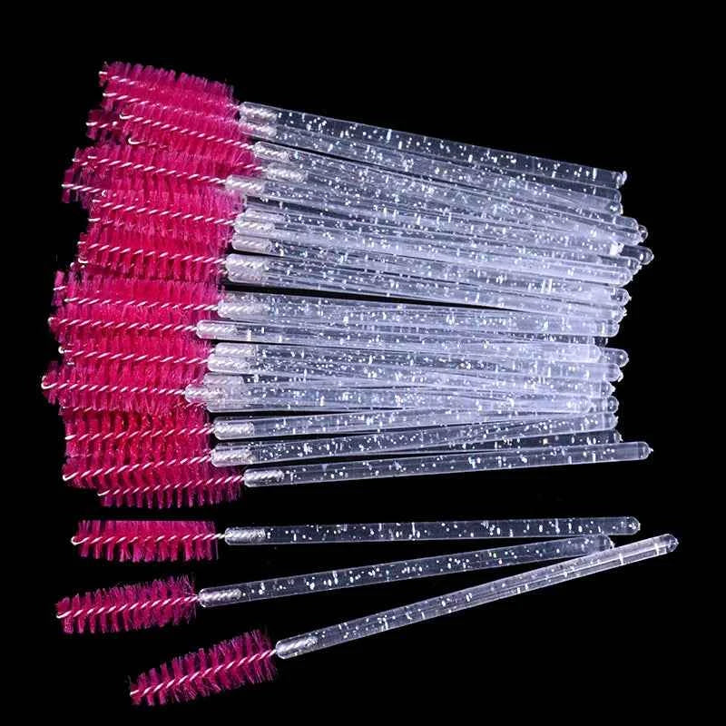 CNKESS Disposable Eyelash Extension Wands - 50Pcs/Bottle Glitter Micro Lash Brushes Spoolie with Container Case Wholesale