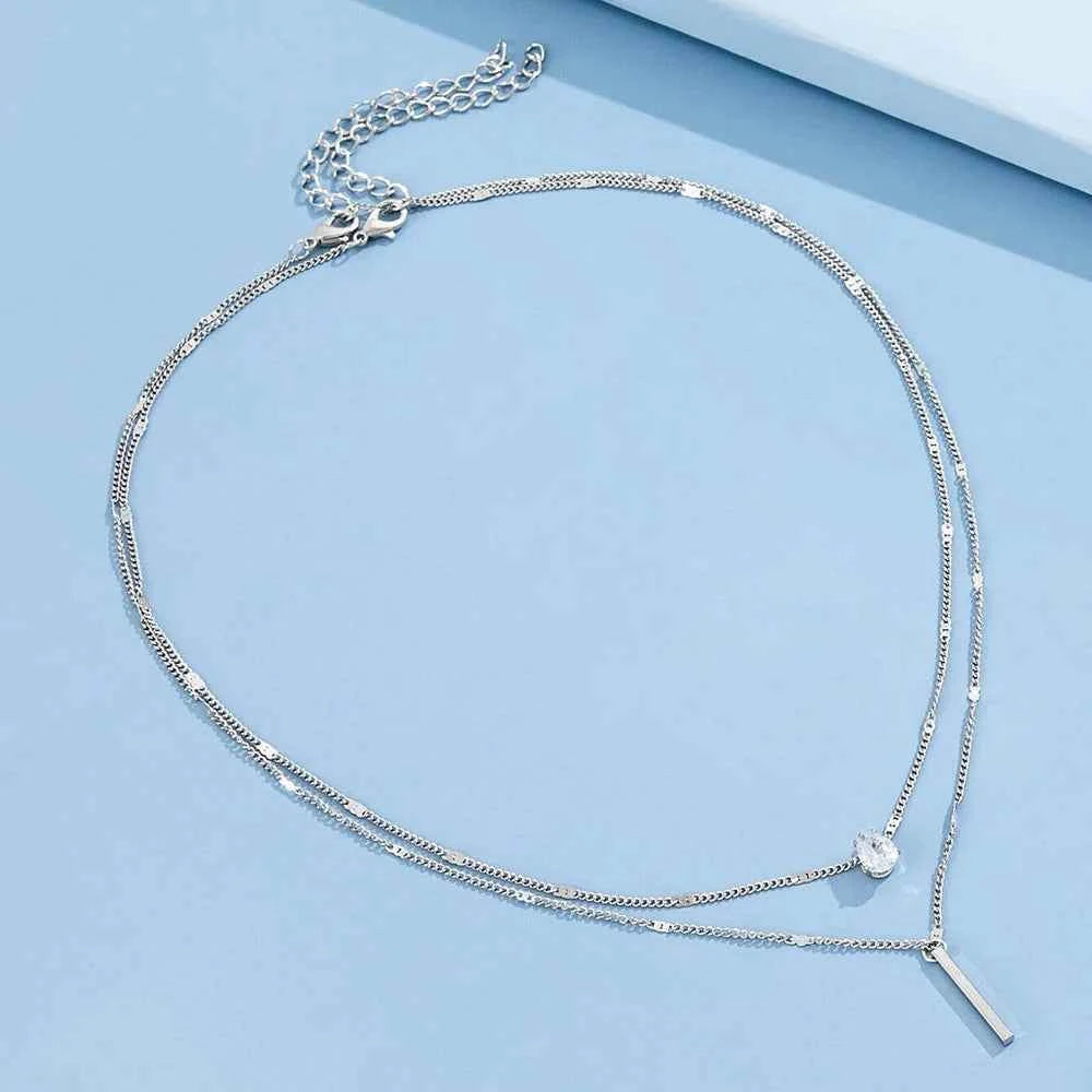 Trendy Zircon Pendant Necklace for Women - Multilayer Chain Choker Fashion Jewelry Gift