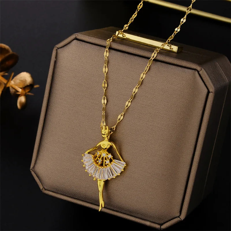 New Light Luxury Zircon Crystal Stainless Steel Necklace for Women - Korean Fashion Sweet Sexy Clavicle Chain Jewelry