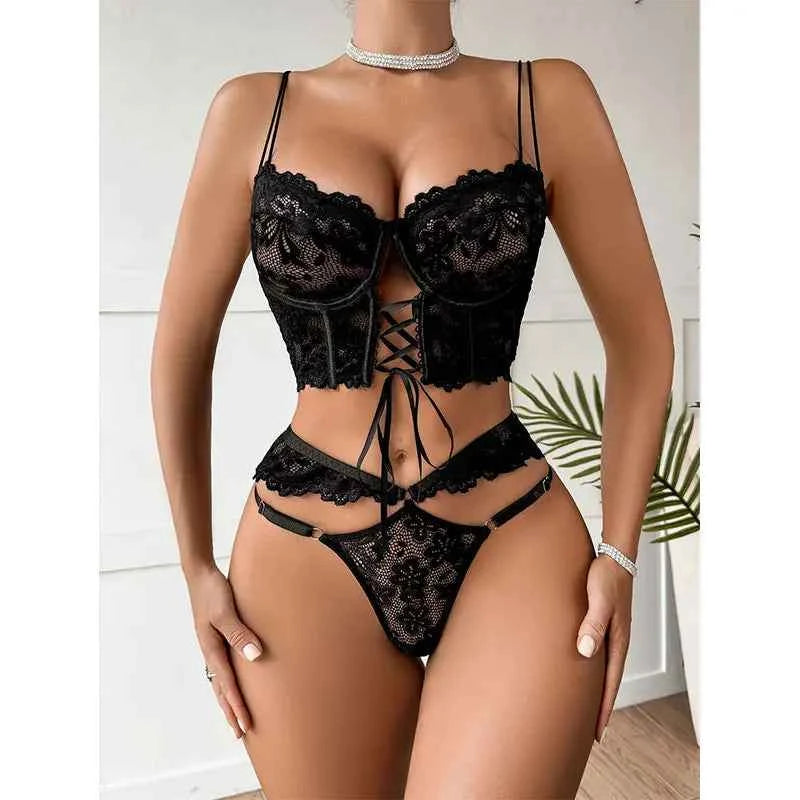 Large Size Floral Lace Lingerie Set - Sexy Women Bra Set with Underwire Push Up Delicate Outfits