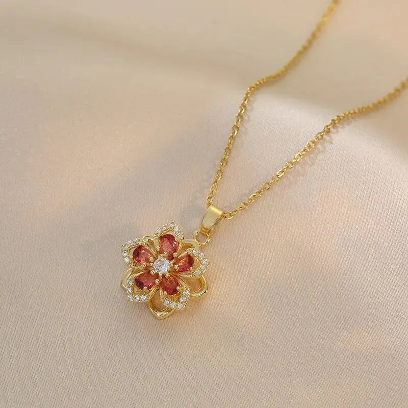 Light Luxury Zircon Flower Pendant Necklace for Women - Gold Color High-Quality Chain Jewelry Party Gifts