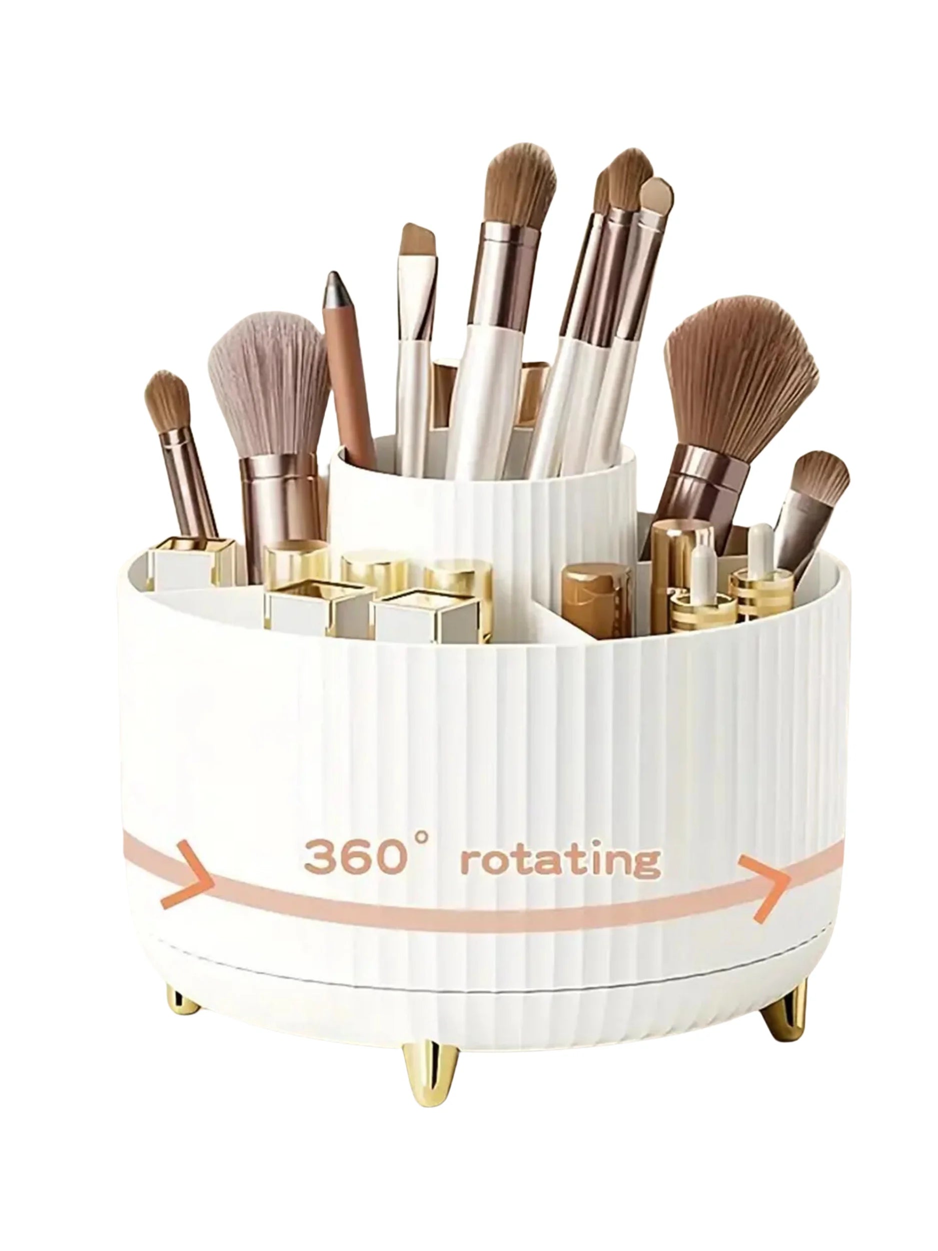360° Rotating Makeup Organizer - 1pc Plastic Cosmetic Storage with 5 Compartments for Brushes and Accessories - Allurra Store