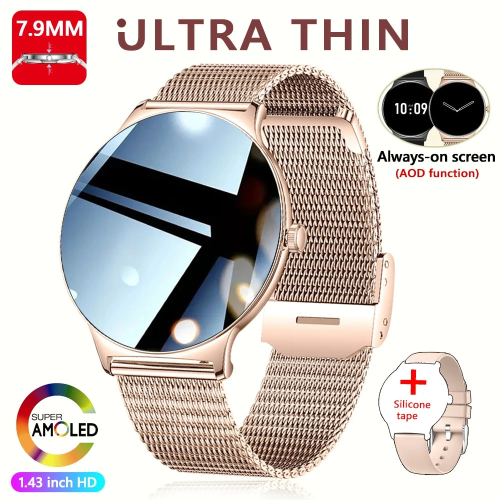 Ultra Thin Smartwatch for Women - Huawei Xiaomi New Fashion Smart Watch with Always Display Time, Sports Bracelet, and Bluetooth Call