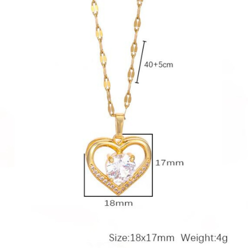Htpwe Artificial Gems Heart Pendant Necklace - Golden Stainless Steel Lips Neck Chain for Women and Girls