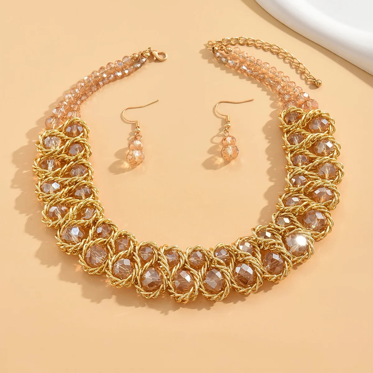 Boho Jewelry Set with Rhinestones: 1 Pair of Earrings + 1 Collar for Daily Party Accessories