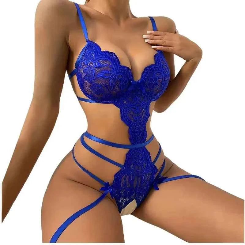Hot Erotic Sexy Lingerie Set Women Push Up Bra Garter Set Lace Backless Straps Transparent Underwear Sets Plus Size Lenceria