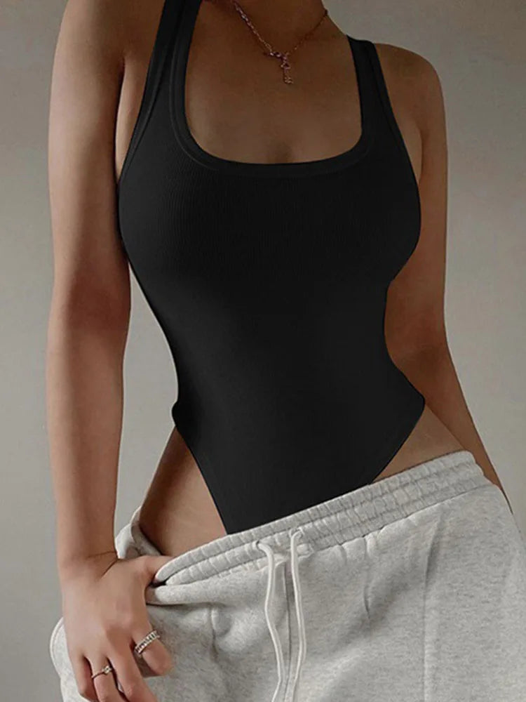 Sleeveless Knit Bodysuit for Women - Hot Summer Sexy Bodycon Off Shoulder Halter Top Casual Street Bodice ClubWear - Allurra Store