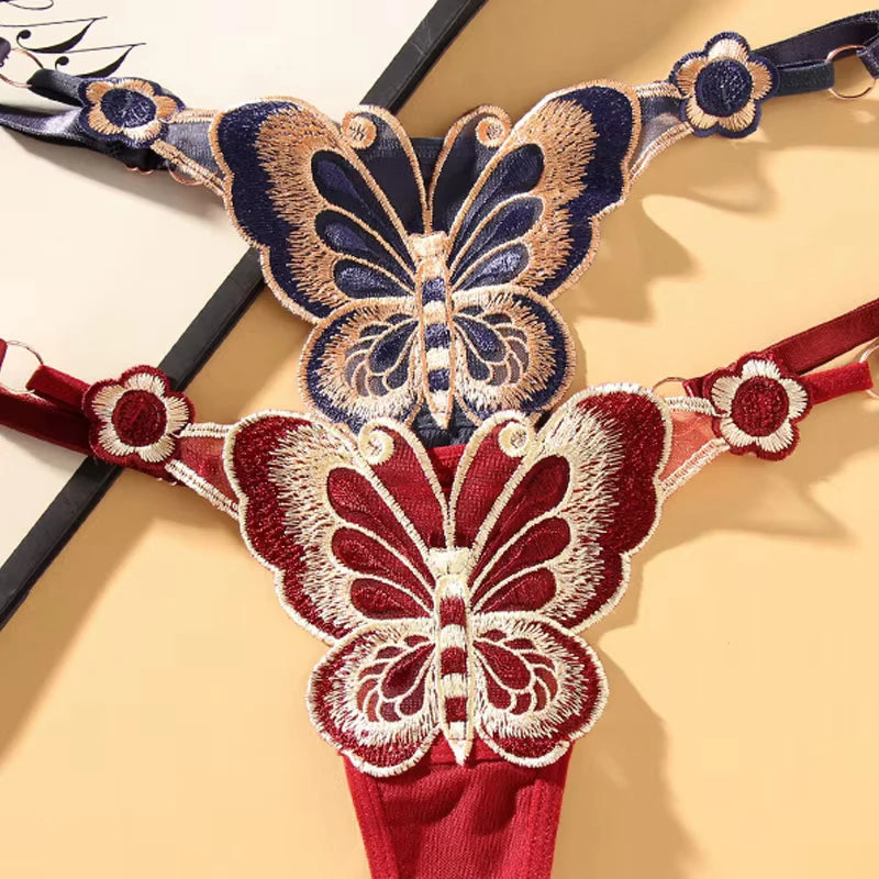 Sexy Lace Thong Women Butterfly Low Waist Panties G strings Transparent Mesh Briefs Adjustable Waist Panties Culotte Femme - Allurra Store