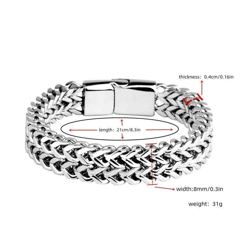 Stainless Steel Magnetic Buckle Bracelet - Braided Double Row Fish Scale Design with Keel Jewelry New Model