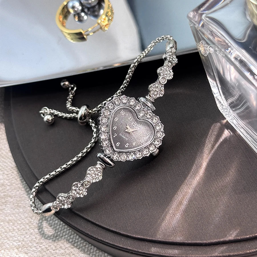 Heart Ribbon Strap Flower Watch – Adjustable and Diamond-Studded Elegance