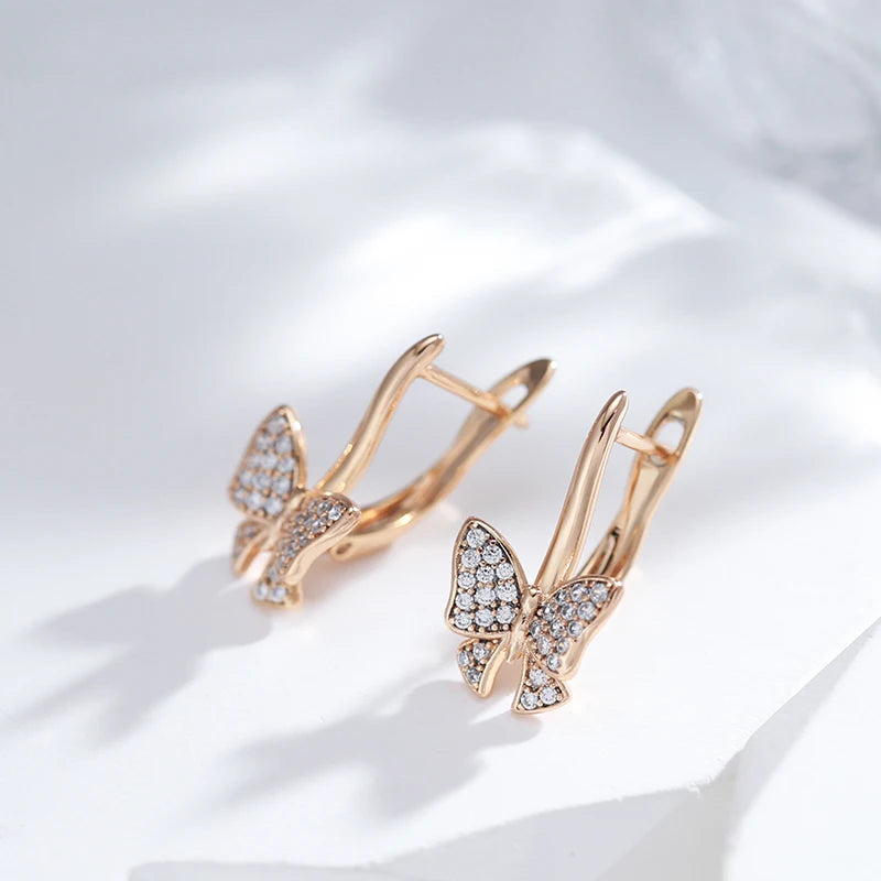Kinel Luxury Rose Gold Butterfly Earrings - Creative Hollow Long Drop Fashion Jewelry for Women