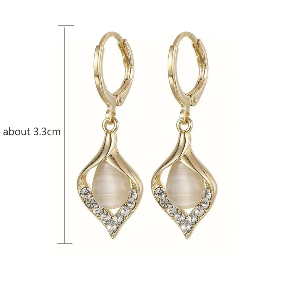 Fashion Korean Angel Eye Earrings Gold Plated with Rhinestones Tulip Petal Hoop for Women’s Party Jewelry