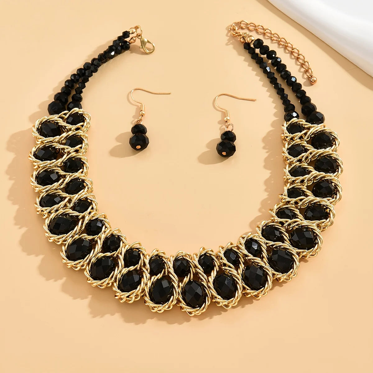 Boho Jewelry Set with Rhinestones: 1 Pair of Earrings + 1 Collar for Daily Party Accessories