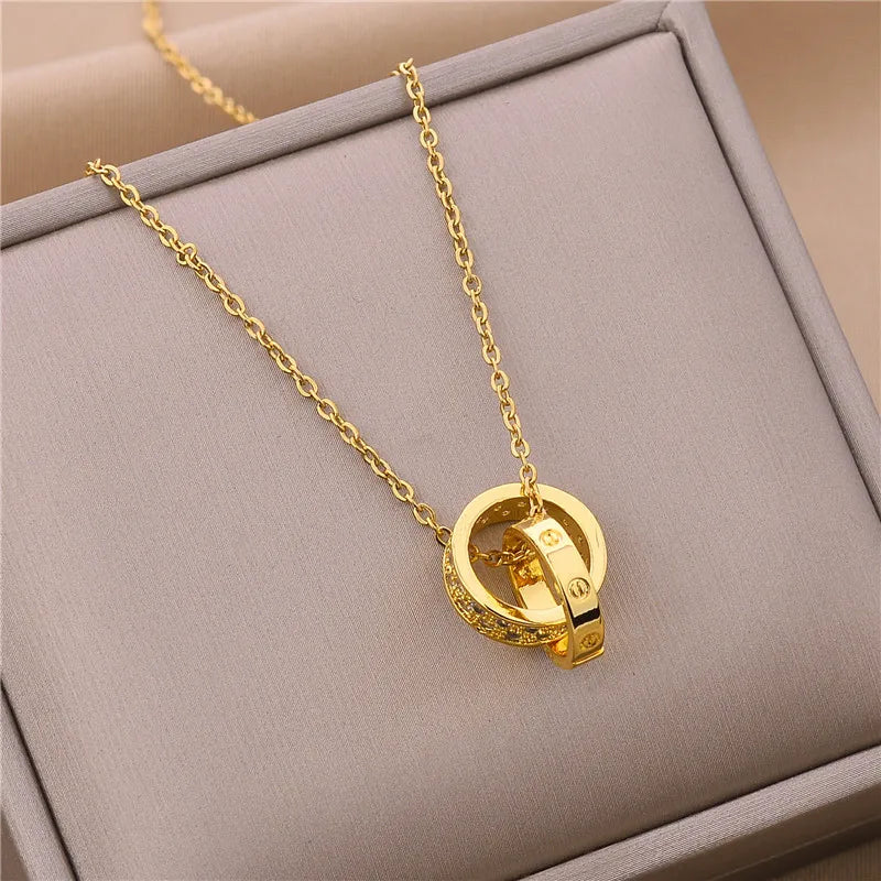 New Light Luxury Zircon Crystal Stainless Steel Necklace for Women - Korean Fashion Sweet Sexy Clavicle Chain Jewelry