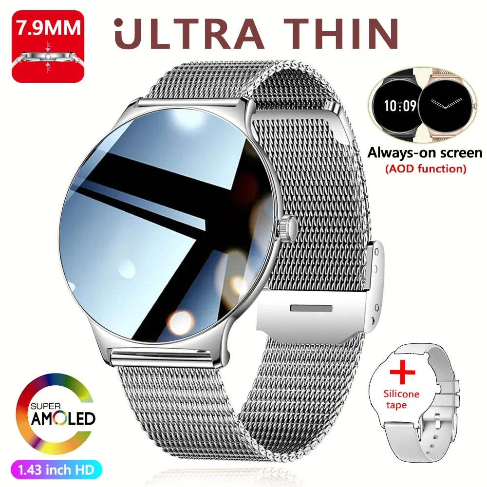 Ultra Thin Smartwatch for Women - Huawei Xiaomi New Fashion Smart Watch with Always Display Time, Sports Bracelet, and Bluetooth Call