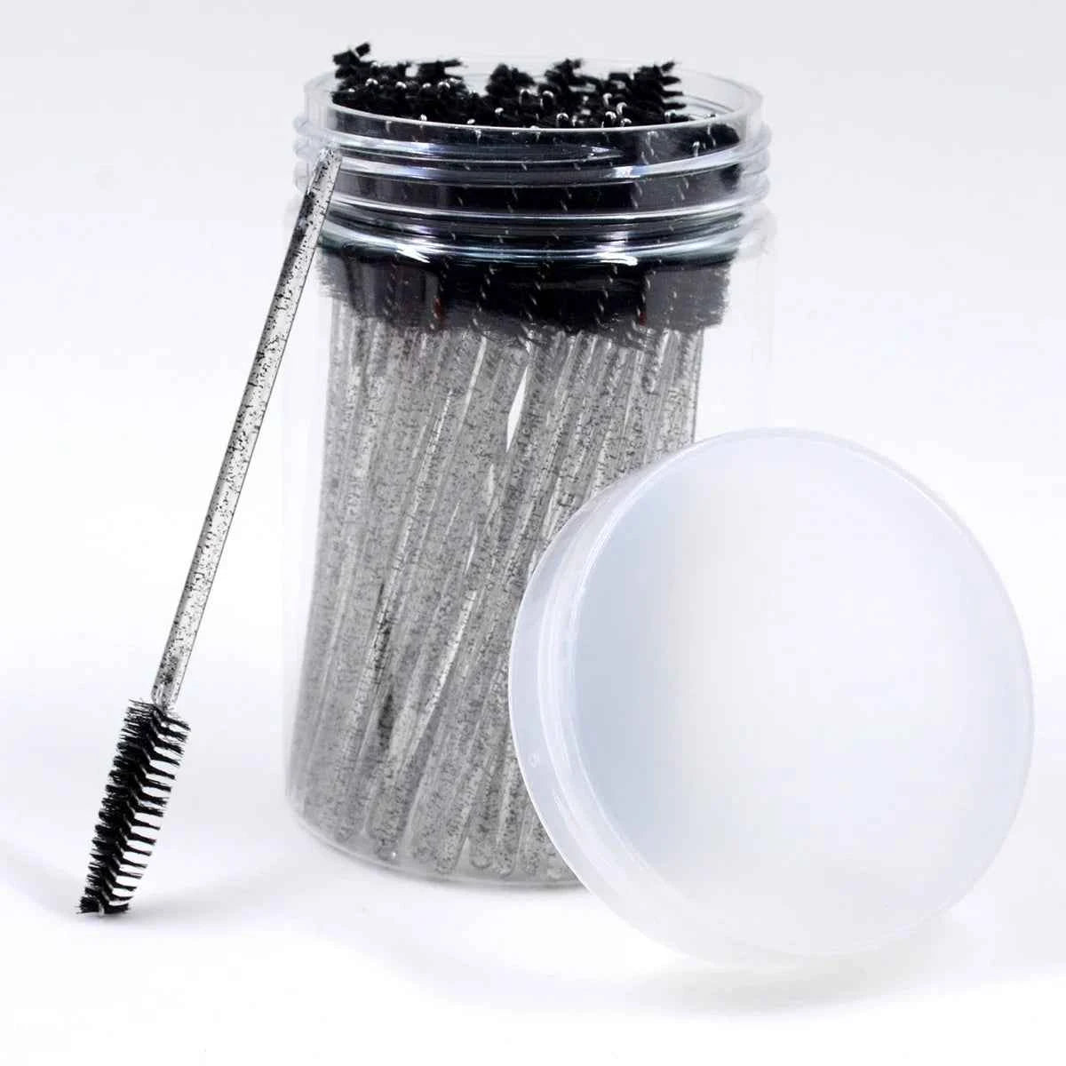 CNKESS Disposable Eyelash Extension Wands - 50Pcs/Bottle Glitter Micro Lash Brushes Spoolie with Container Case Wholesale