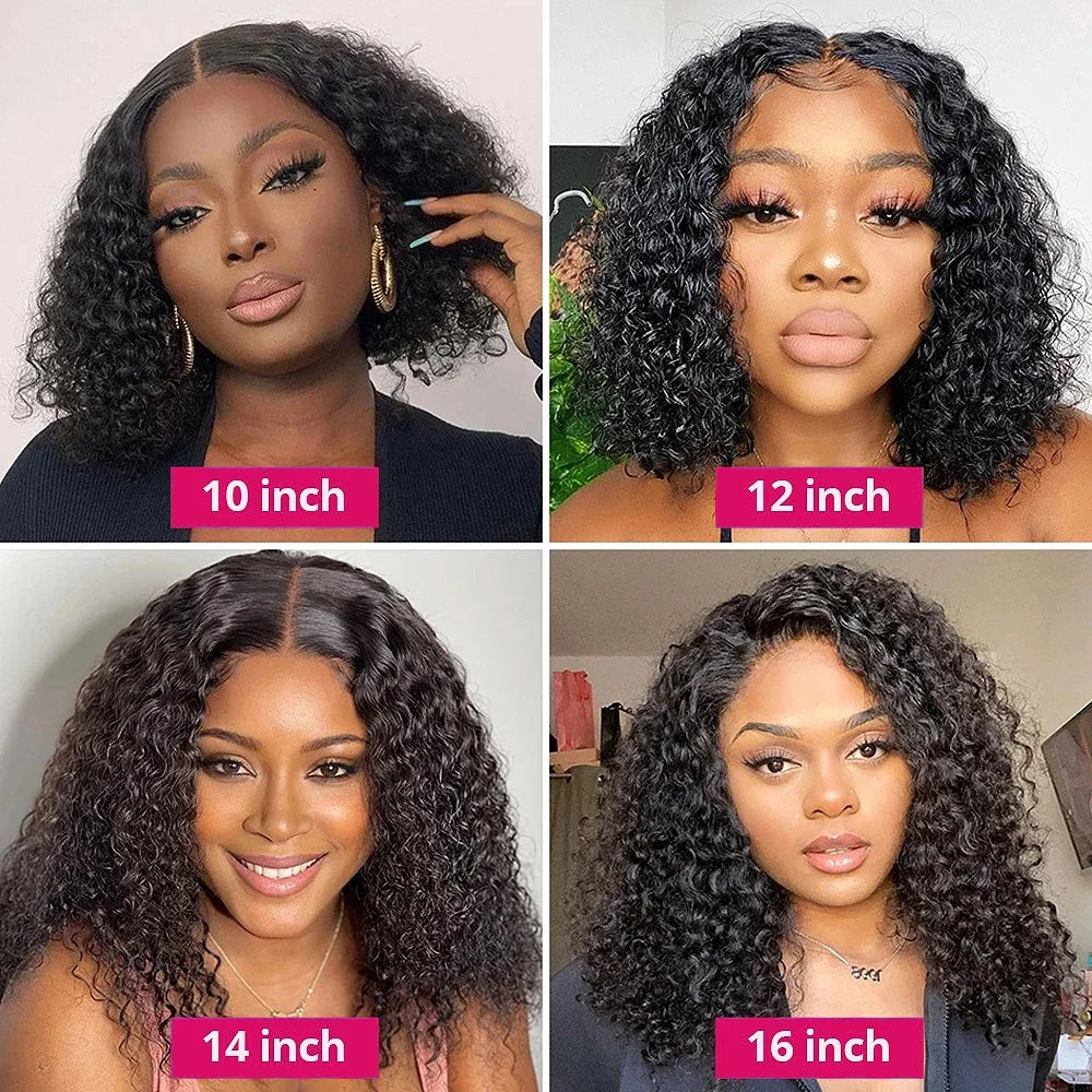 Glueless Human Hair Bob Wig - 100% Ready to Wear Water Wave Curly Lace Wig