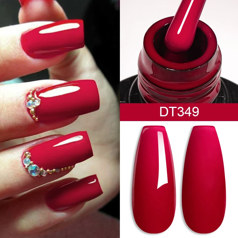 MEET ACROSS 7ml Red Gel Nail Polish - Crystal Semi Permanent Soak Off UV Gel Varnish for Stunning Nail Art Manicure with Matte Top Coat
