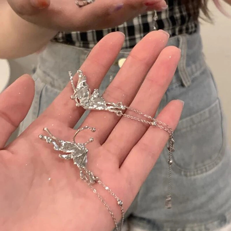 Y2K Irregular Liquid Earrings - Silver Hip-Hop Punk Fashion Geometric Clip Earrings for Women, Trendy 2024 Party Jewelry