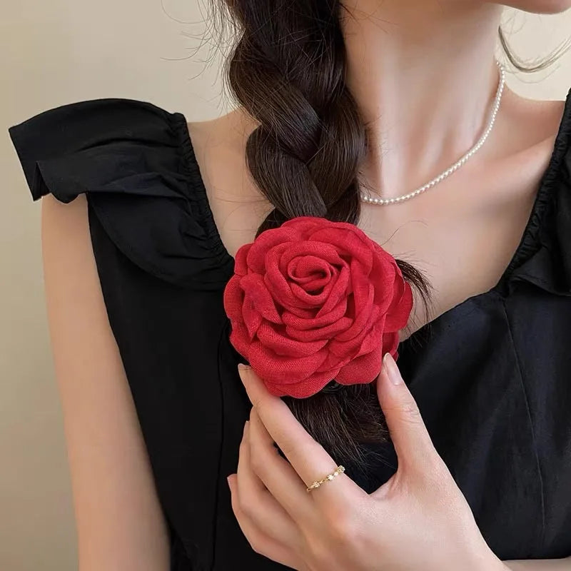 French Fabric Rose Hair Clips - Elegant Hair Claw Clips for Women and Girls, Stylish Barrette and Hair Accessories Gift