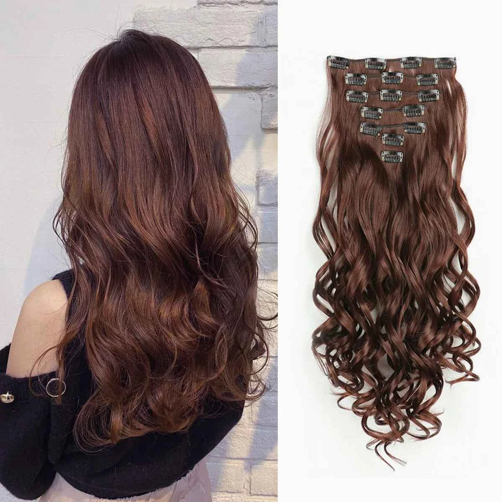 Clip In Hair Extensions - 7 PCS Full Head 22 Inch Long Curly Wavy Synthetic Hair