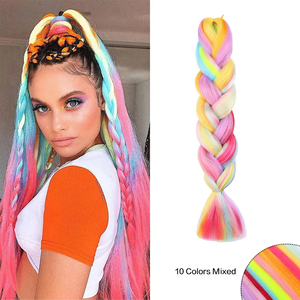 Jumbo Rainbow Braiding Hair Extensions - Four Silky Colorful Twist Fiber Mix Synthetic Braids