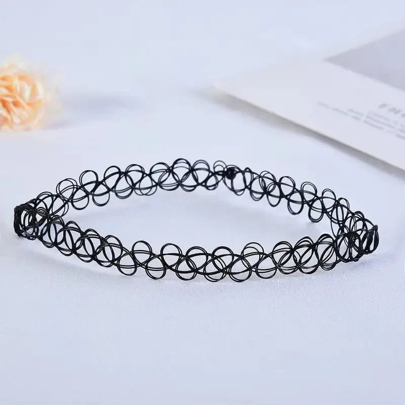 Vintage Black Choker Necklace Elastic Braided Fish Thread Gothic Fashion for Punk Girls Women Gift