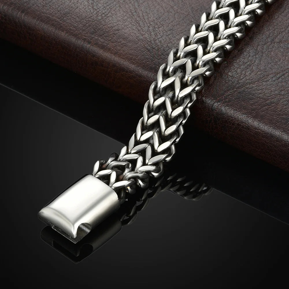 Stainless Steel Magnetic Buckle Bracelet - Braided Double Row Fish Scale Design with Keel Jewelry New Model