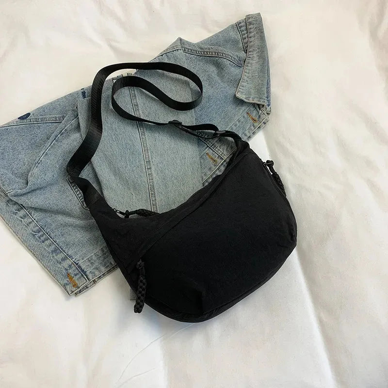 Solid Color Trendy Shoulder Bag - Personalized Multifunctional Canvas Dumpling Bag for Daily Minimalist Style