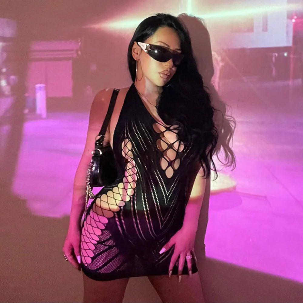 Lace Up Mini Dress - New White Party Club Elegant Y2K Hollow Backless Strapless Sexy Lingeries Pure Dresses for Women Beachwear