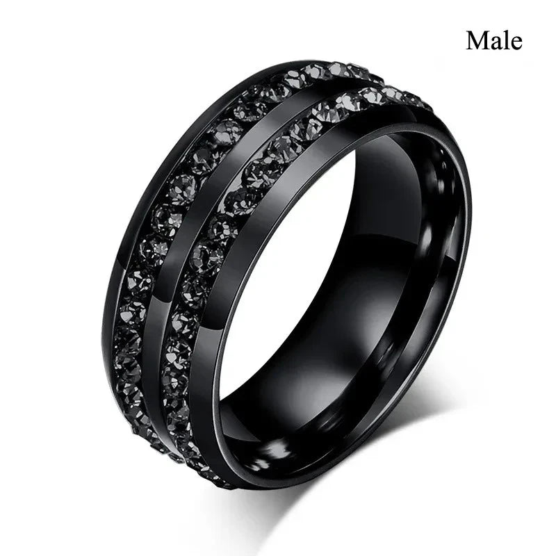 Charm Romantic Couple Rings Set with Red Rhinestones and Trendy Men's Stainless Steel Celtic Dragon Wedding Band Jewelry