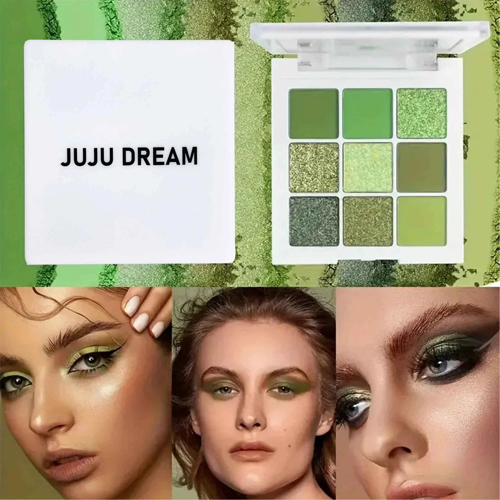 9-18 Color Green Gold Eyeshadow Palette - Matte & Glitter Effects, Waterproof Long-Lasting Eye Makeup