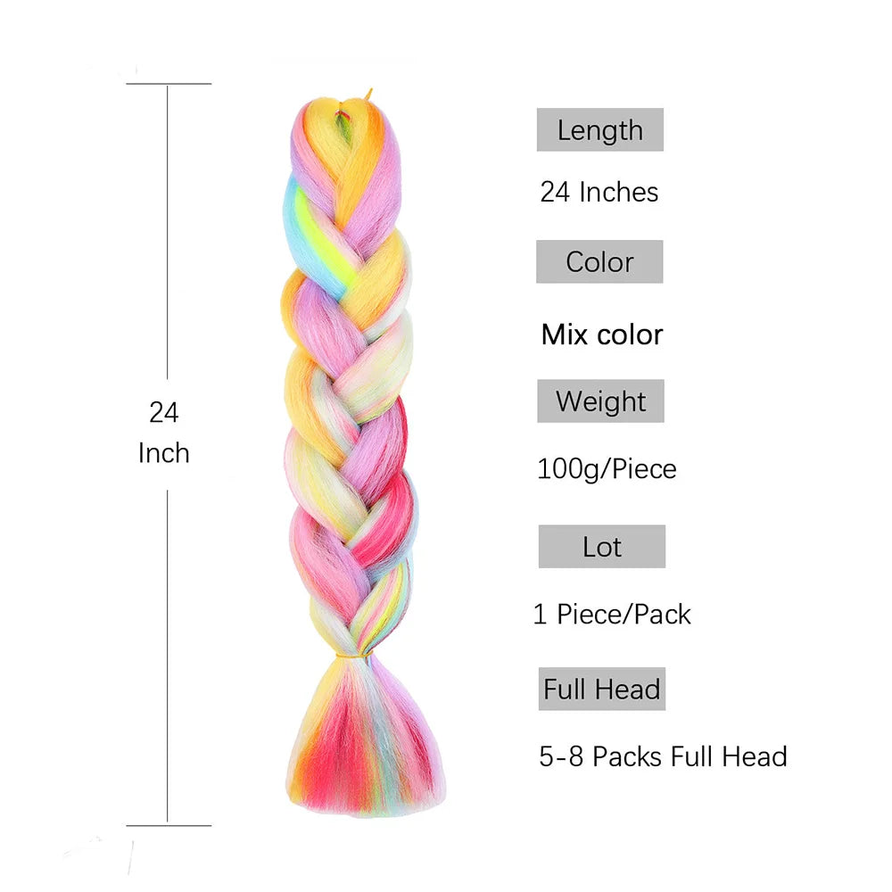 Jumbo Rainbow Braiding Hair Extensions - Four Silky Colorful Twist Fiber Mix Synthetic Braids