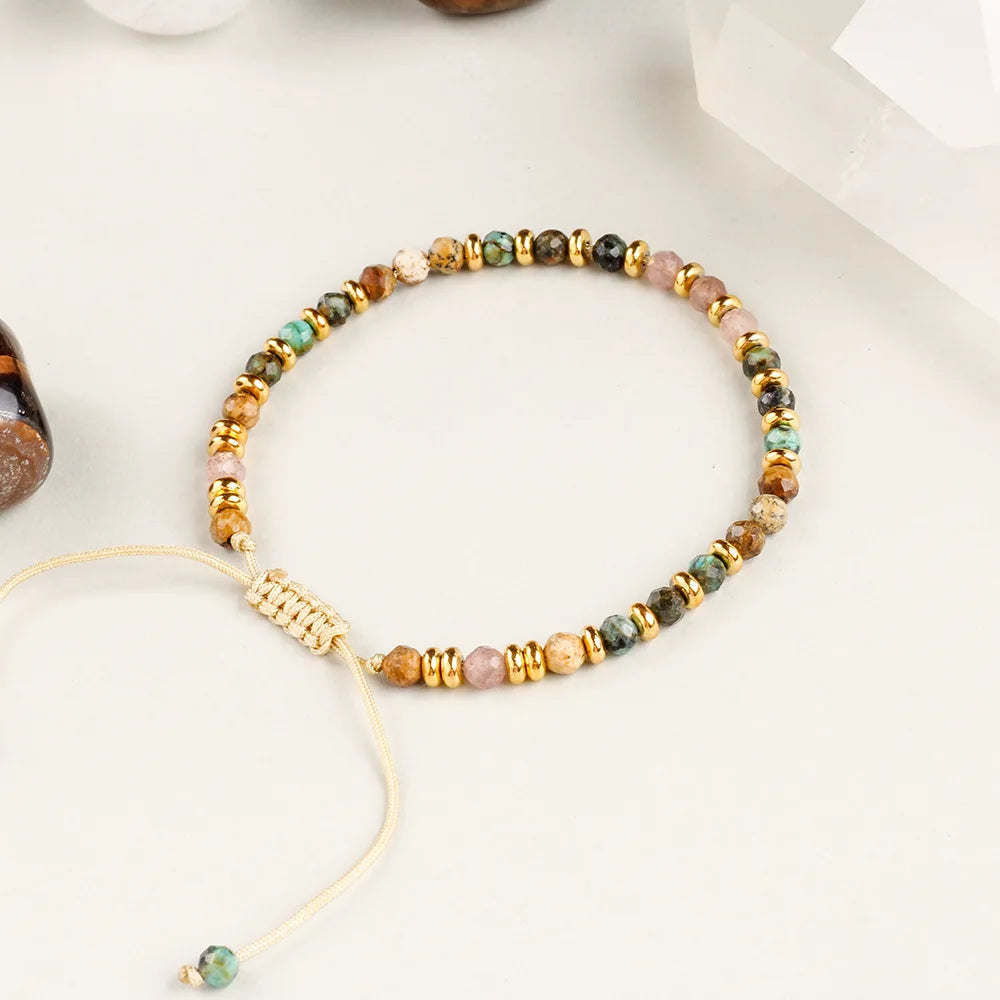 Fashion Multicolor Bead Bracelets for Women - Natural Stone Braided Rope Adjustable Wrap Bangle Party Jewelry Gift - Allurra Store