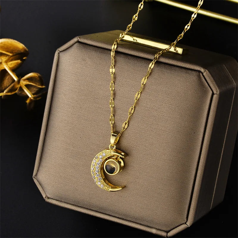 New Light Luxury Zircon Crystal Stainless Steel Necklace for Women - Korean Fashion Sweet Sexy Clavicle Chain Jewelry