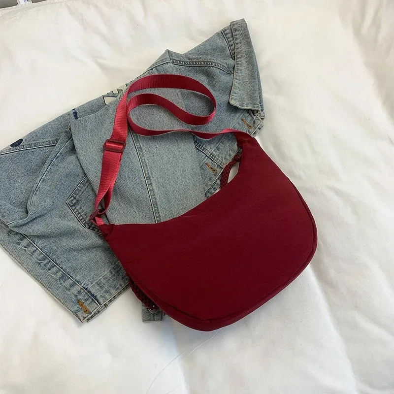 Solid Color Trendy Shoulder Bag - Personalized Multifunctional Canvas Dumpling Bag for Daily Minimalist Style